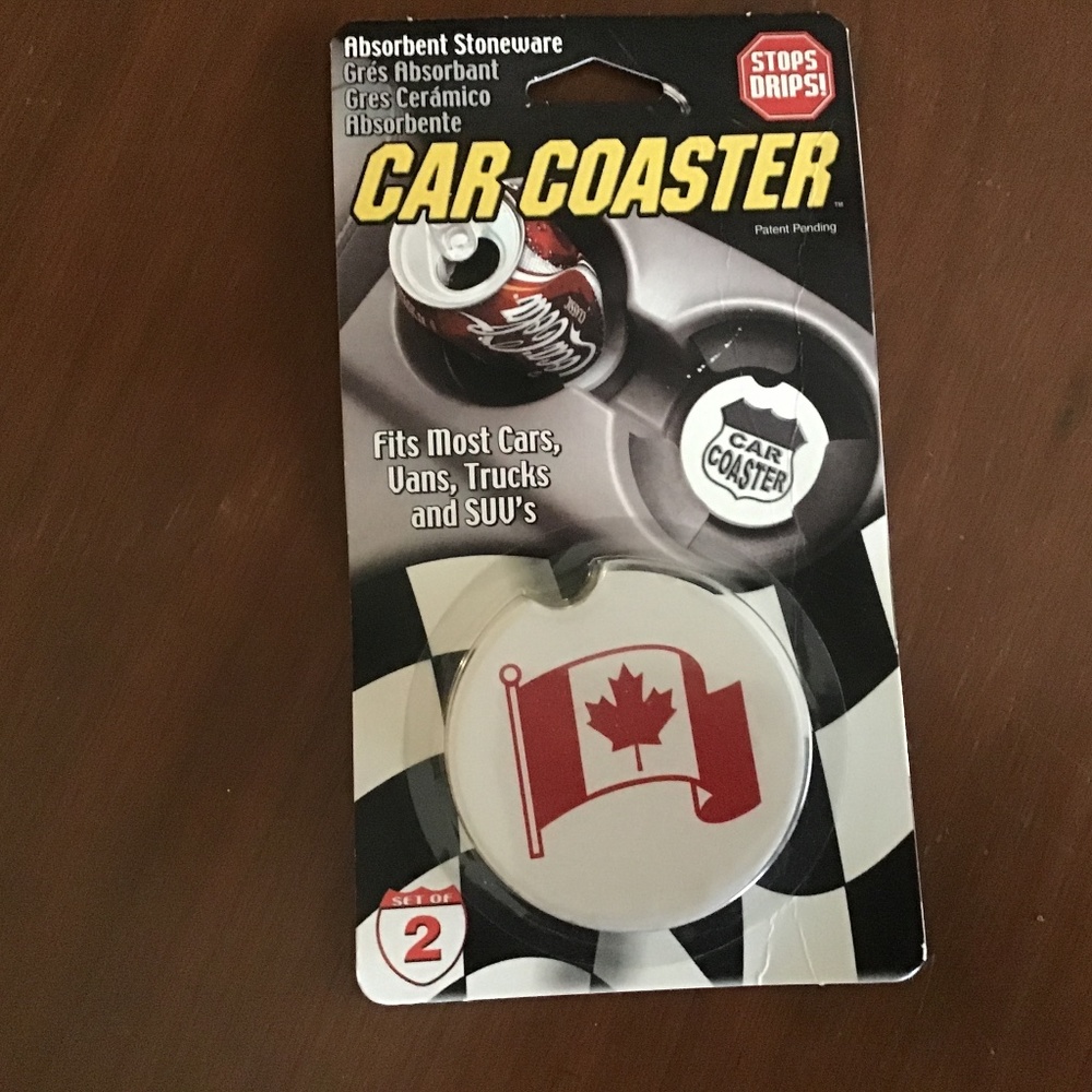 NWOT unopened package Absorbent Stoneware “ Canadian Flag”  Car Coaster set of 2